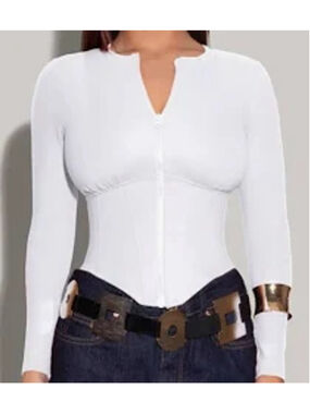 TA3 Long Sleeve Corsety Top White S NWT